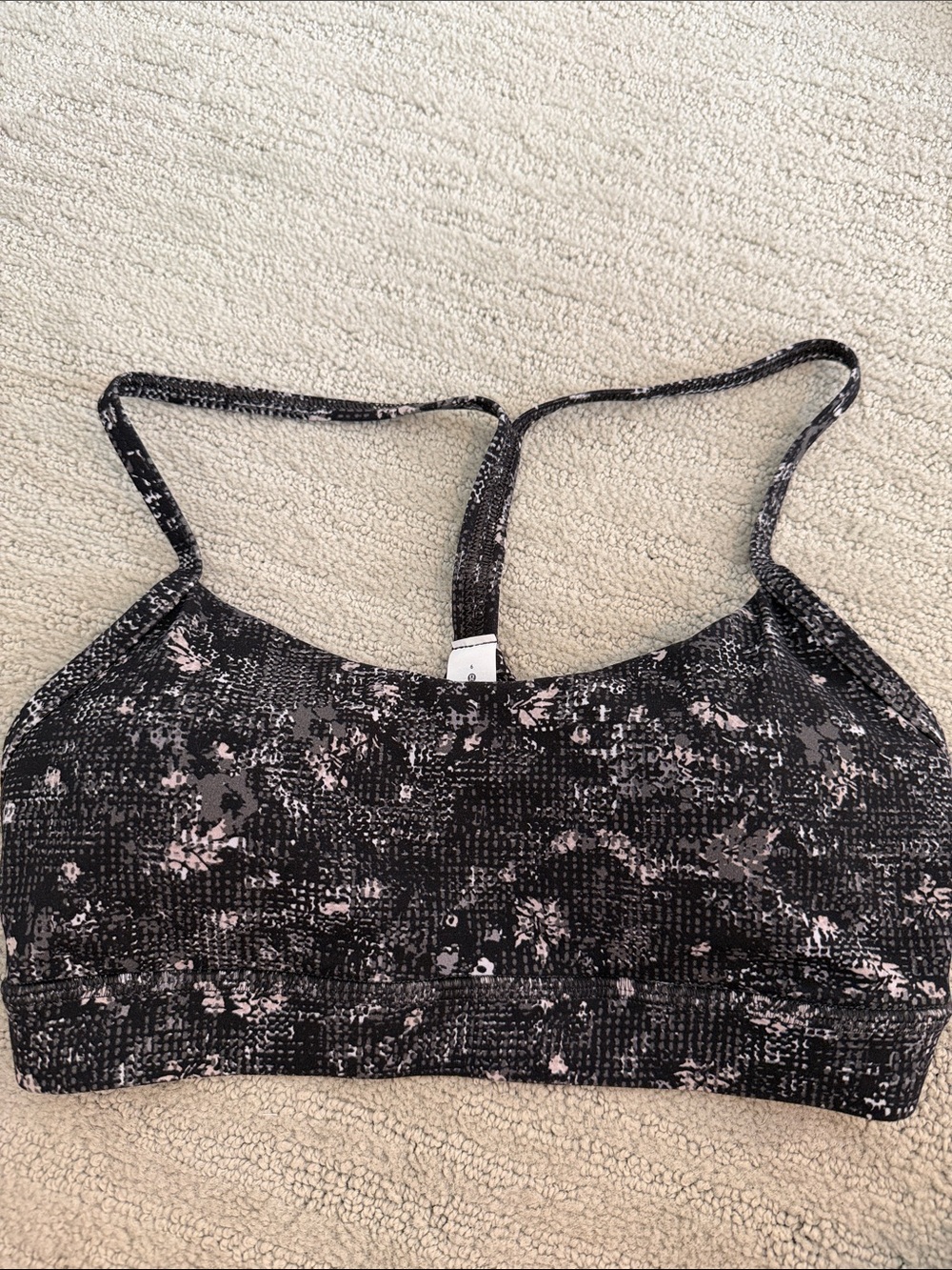 lululemon athletica Black & Light Pink Patterned Strappy Sports Bra